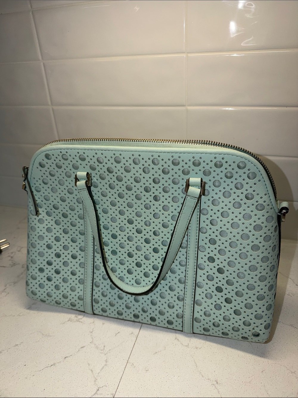 kate spade mint perforated dome satchel with gold hardware - Picture 2 of 5
